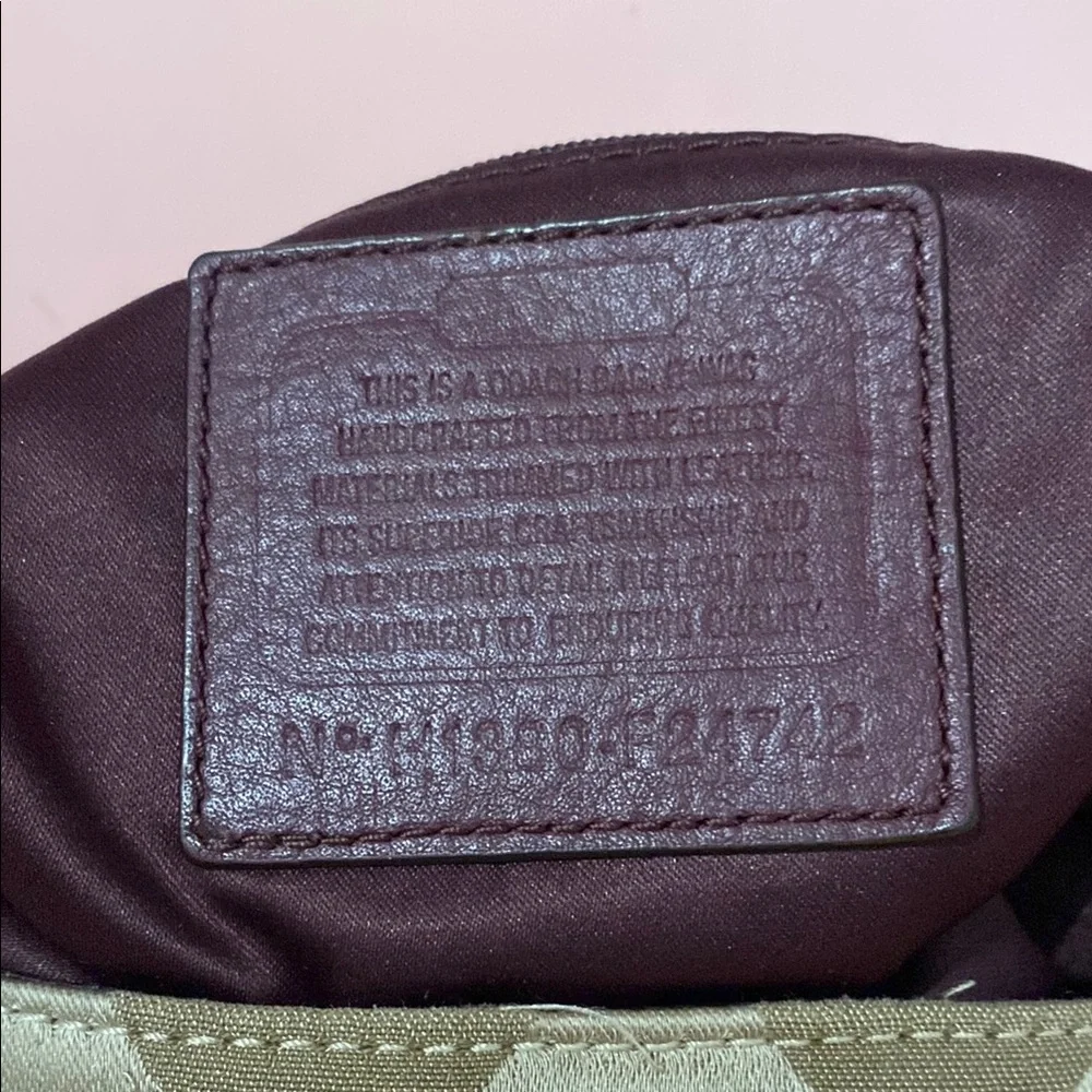 Coach Tan Signature Canvas Hobo with Maroon Trim
